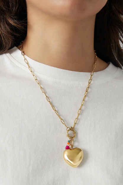 Collier Cœur Bombé Doré Femme – Collier Acier Inoxydable