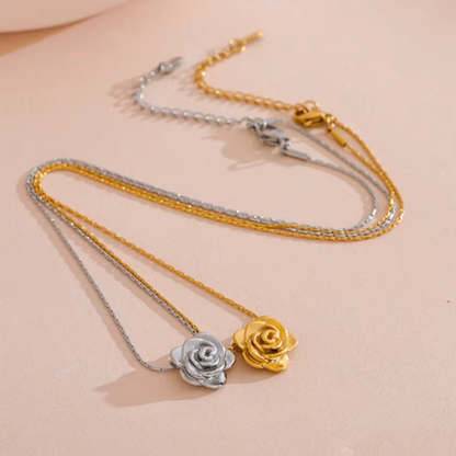 Collier Fleur Rose en Acier Inoxydable