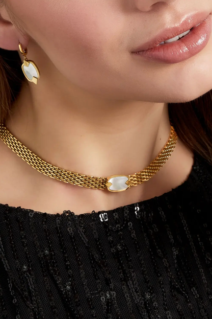 Collier Maille Multi-Rangs Doré Nacre – Acier Inoxydable
