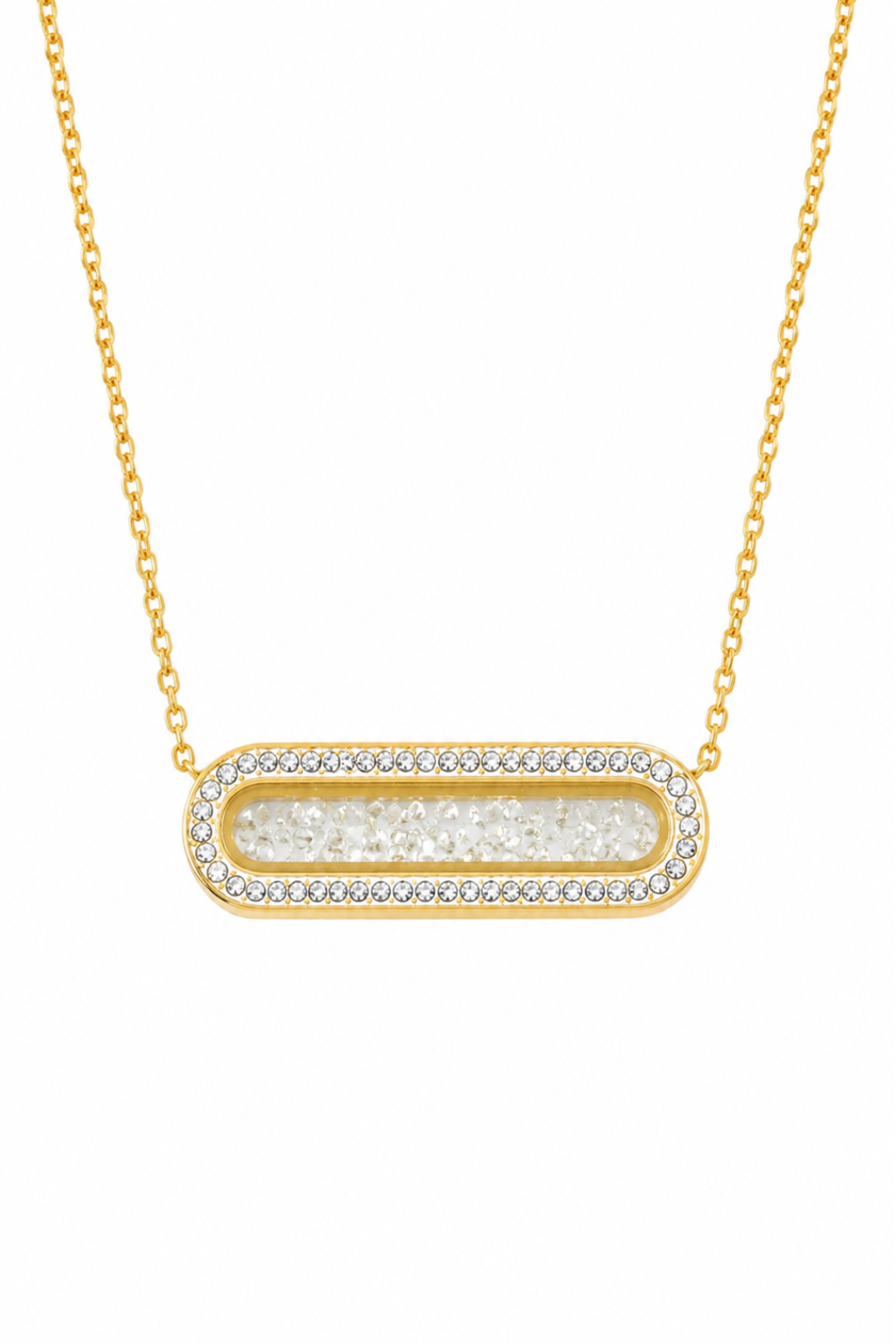 Collier Maillon Cristaux Dorés en Acier Inoxydable