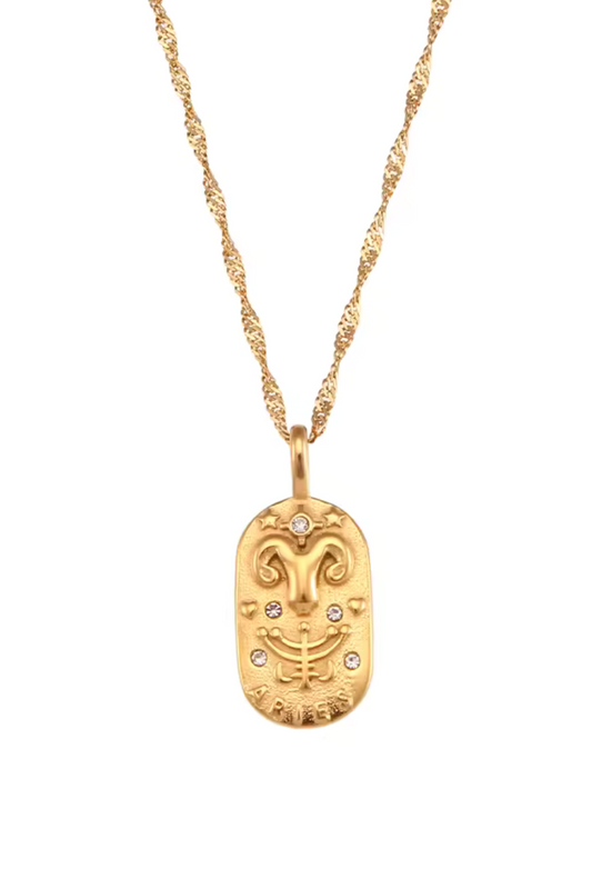 Collier Signe Bélier en Acier Inoxydable Doré