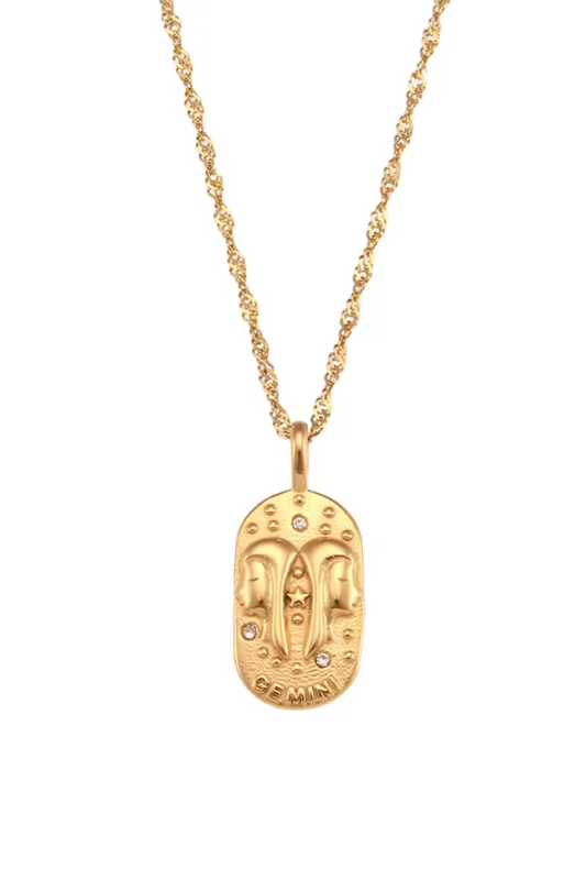 Collier Signe Gémeaux en Acier Inoxydable Doré