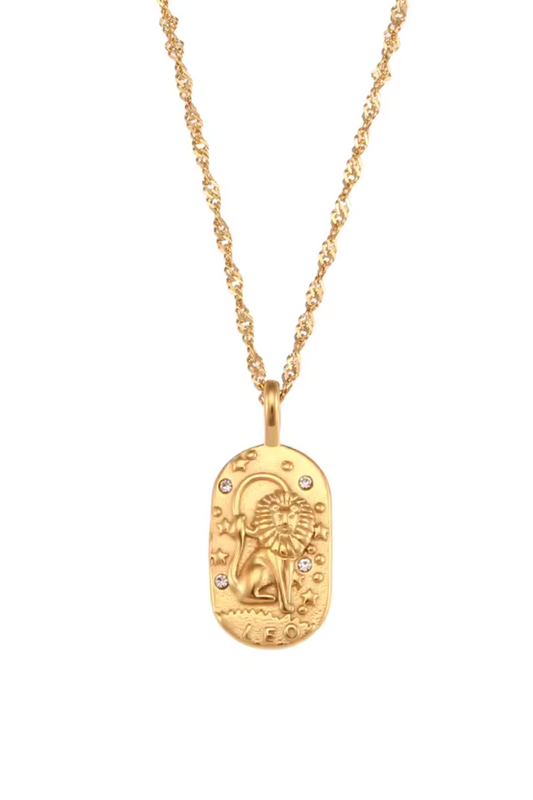 Collier Signe Lion en Acier Inoxydable Doré