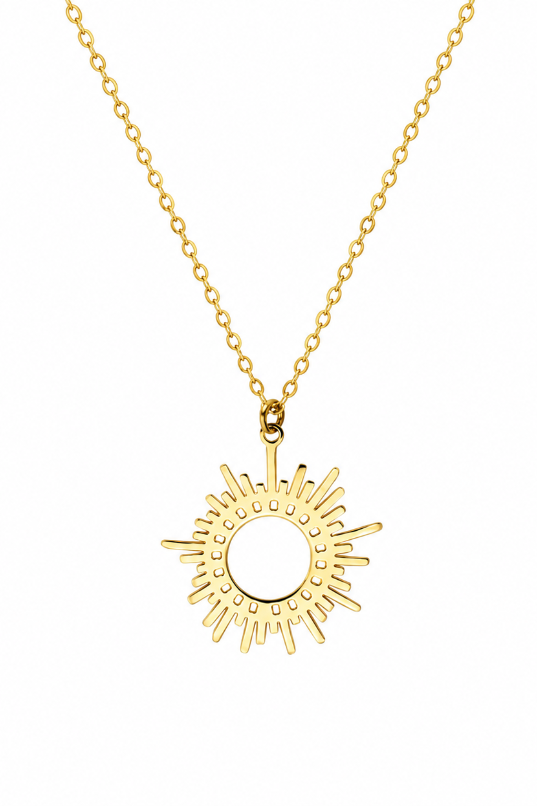 Collier Soleil Ajouré Doré Femme – Collier Acier Inoxydable