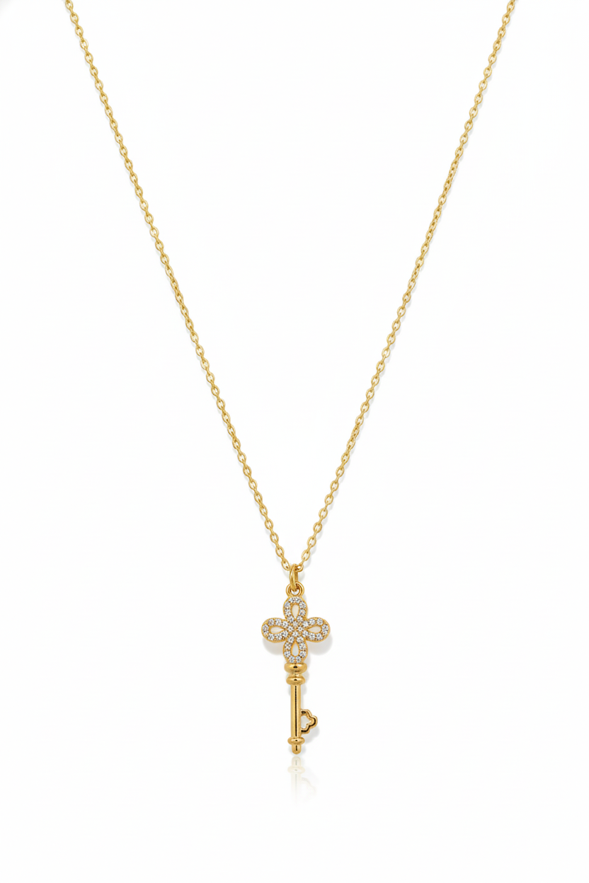 Collier clé dorée en acier inoxydable