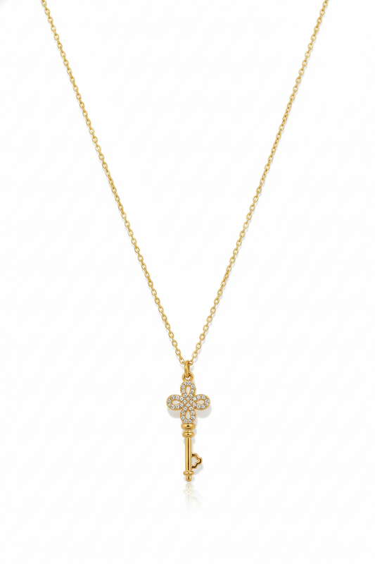 Collier clé dorée en acier inoxydable