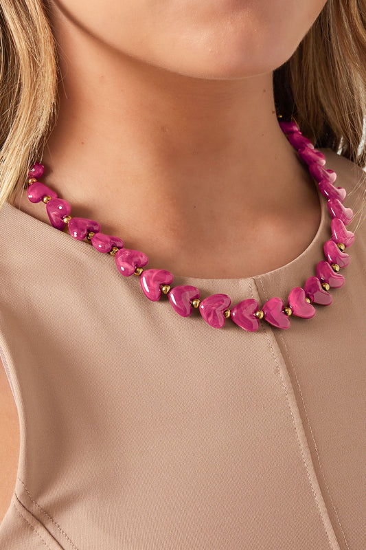 collier cœurs en acrylique et acier inoxydable