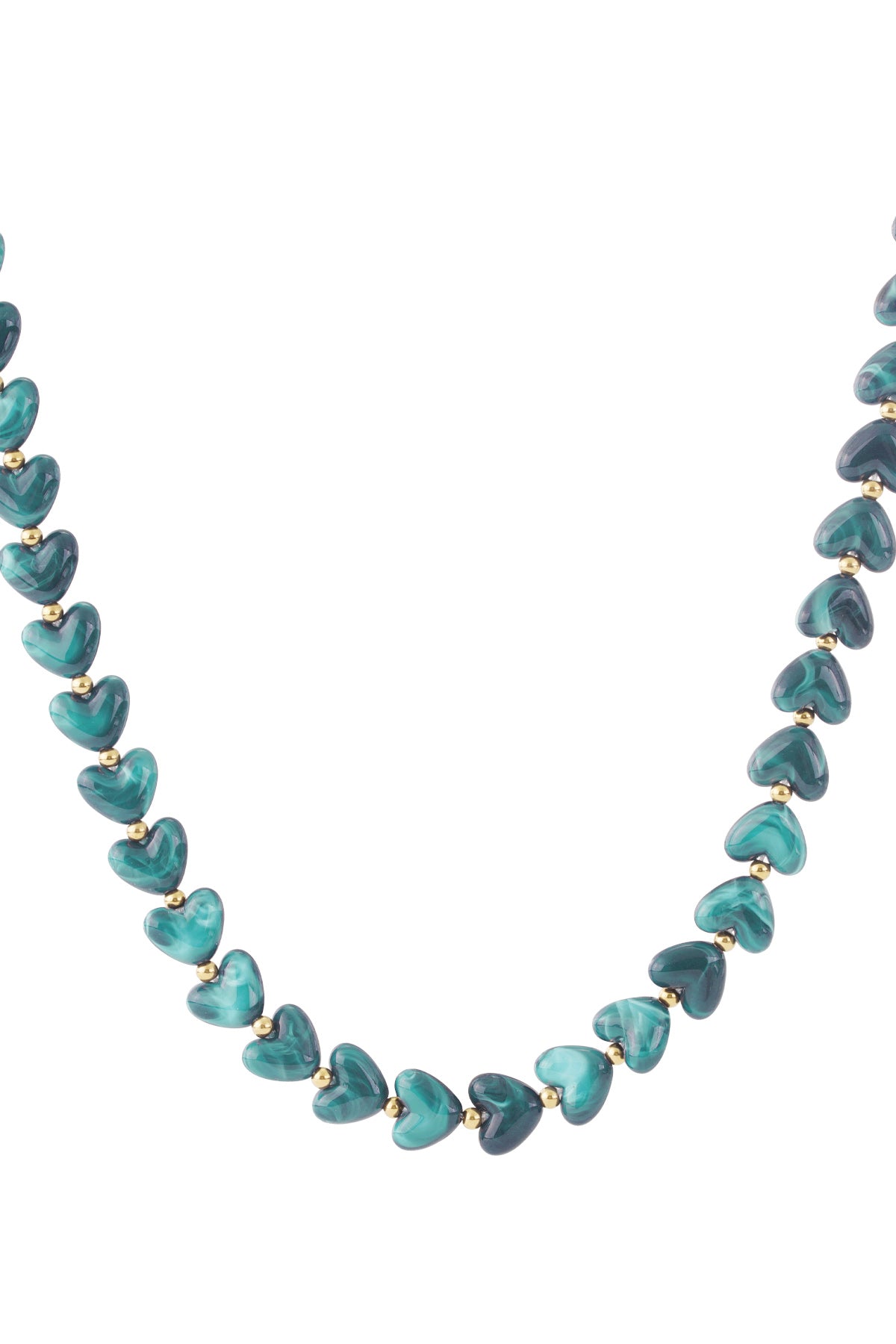 Collier coeurs en acrylique et acier inoxydable vert