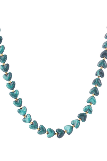 Collier coeurs en acrylique et acier inoxydable vert