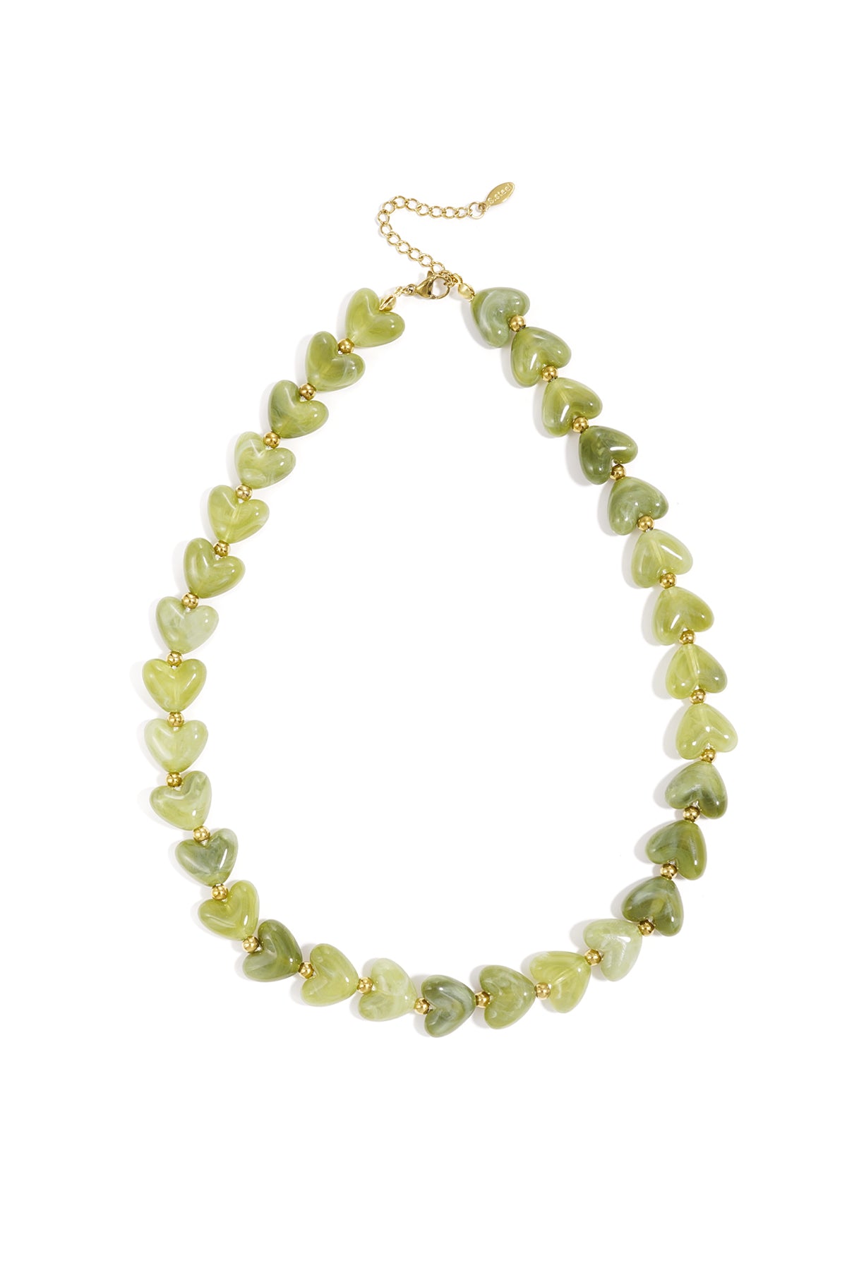 Collier coeurs en acrylique et acier inoxydable vert armee