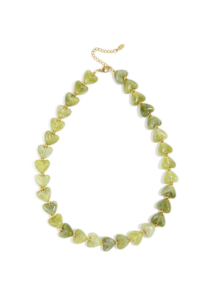 Collier coeurs en acrylique et acier inoxydable vert armee