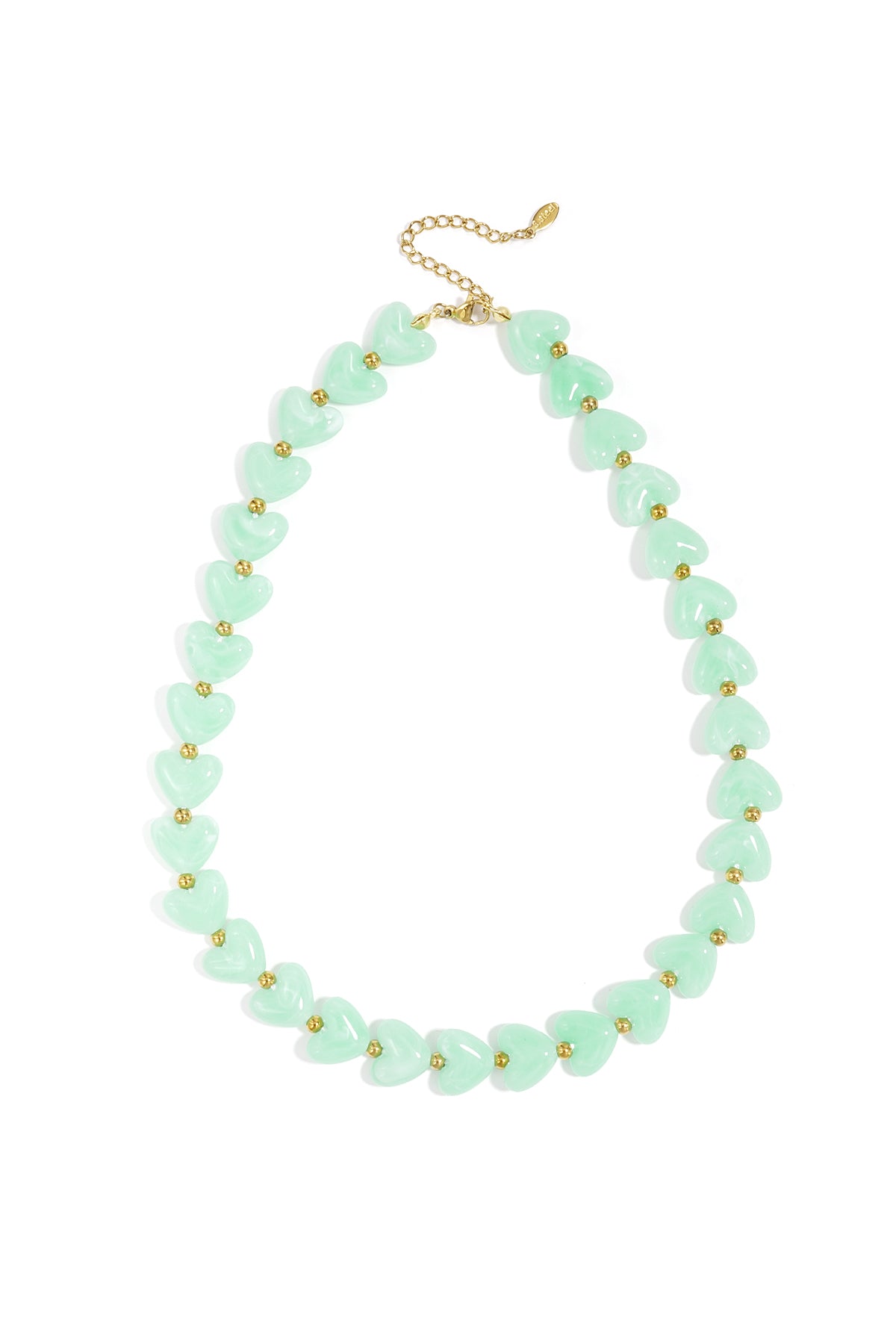 Collier coeurs en acrylique et acier inoxydable vert clair