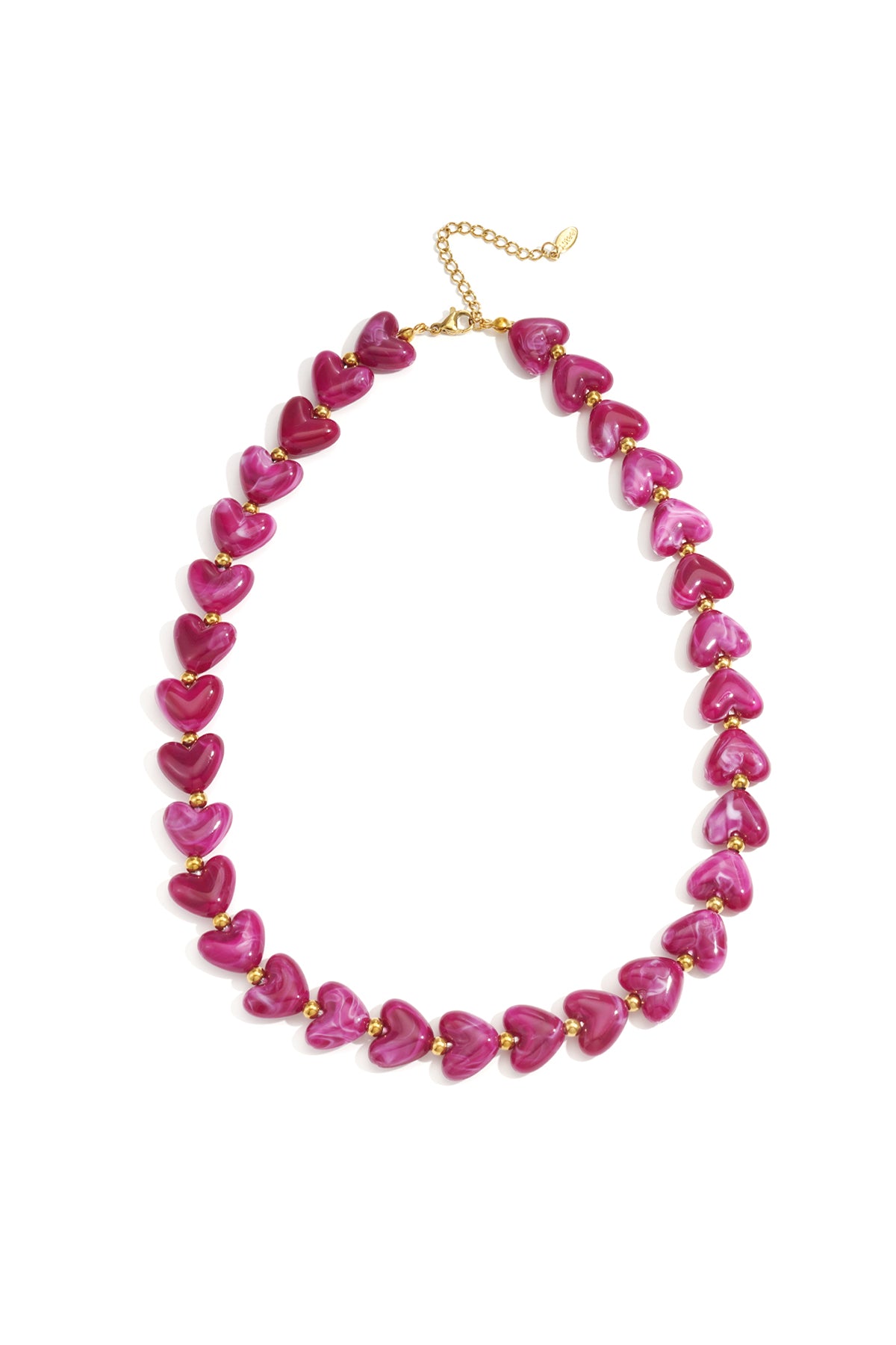 Collier coeurs en acrylique et acier inoxydable violet fonce