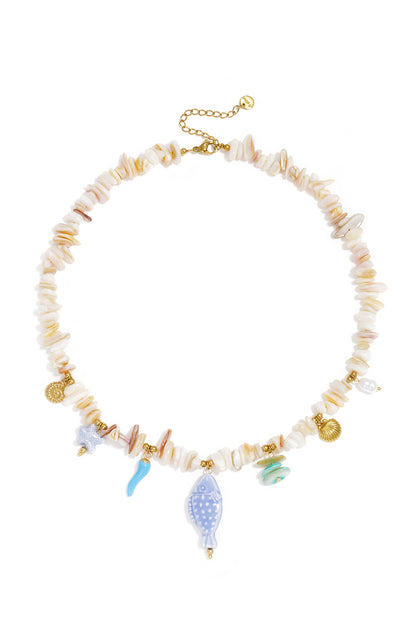Collier de perles de pierre, motif poisson, vacances, plage, collection romantique, bijoux pour femmes