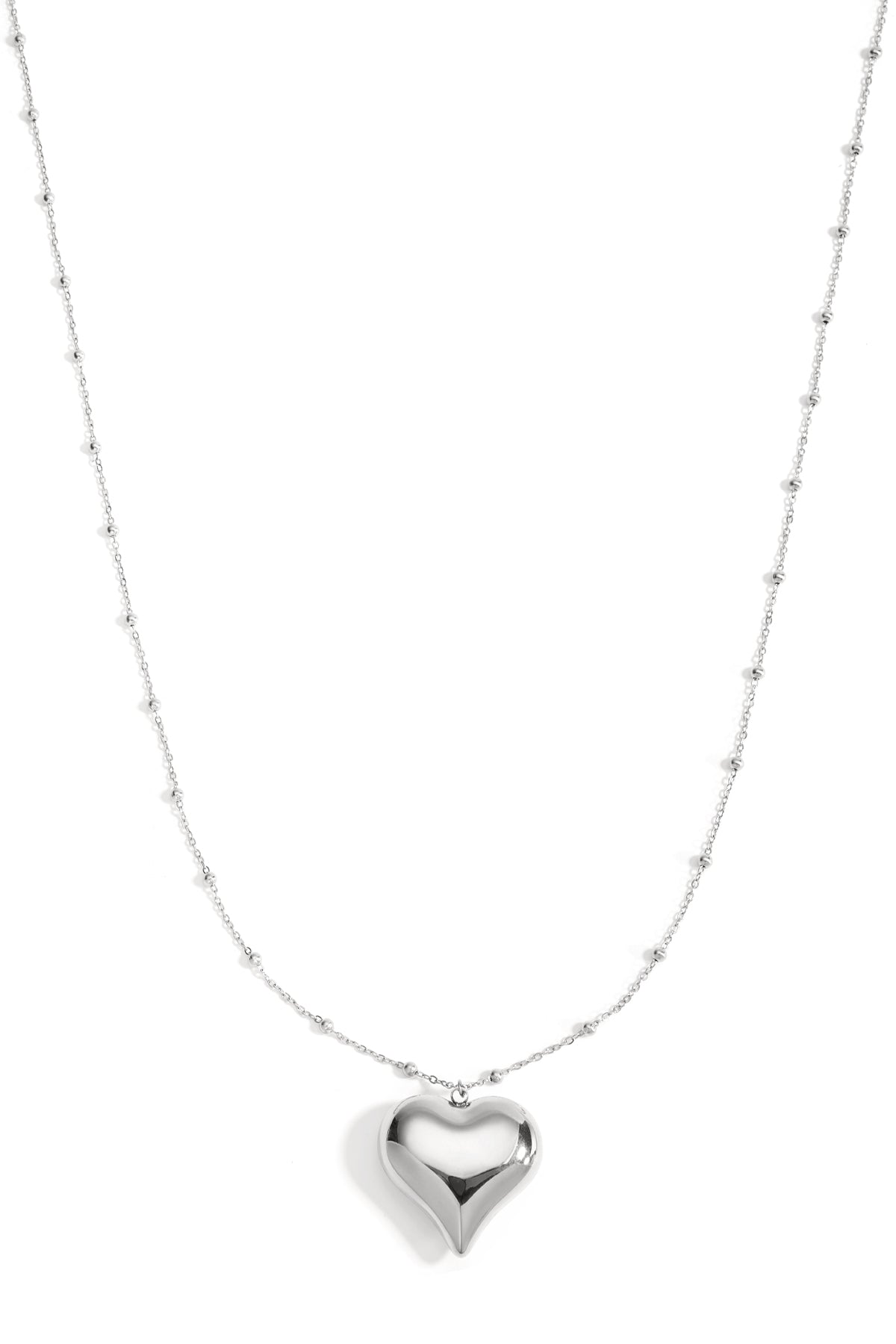 Collier long argenté cœur en acier inoxydable