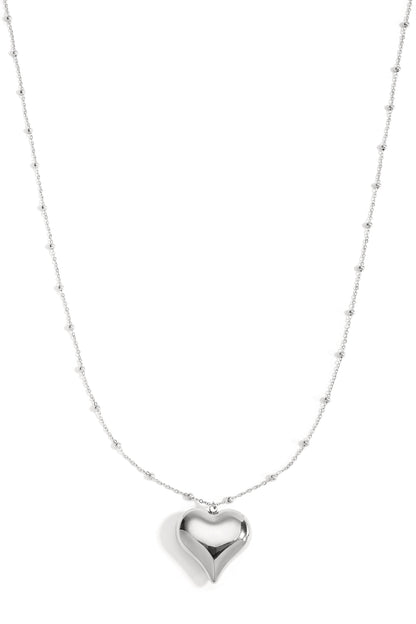Collier long argenté cœur en acier inoxydable