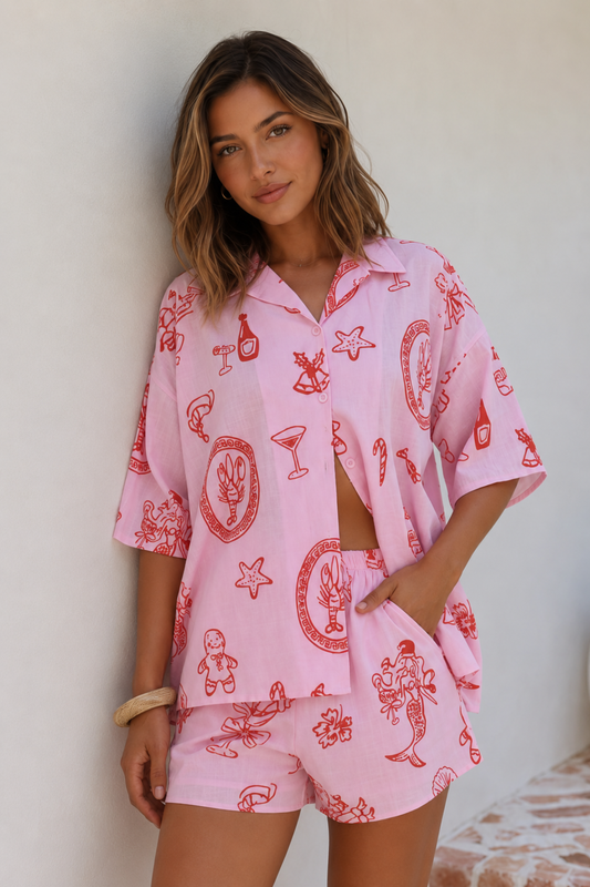 Ensemble chemise short imprimé femme