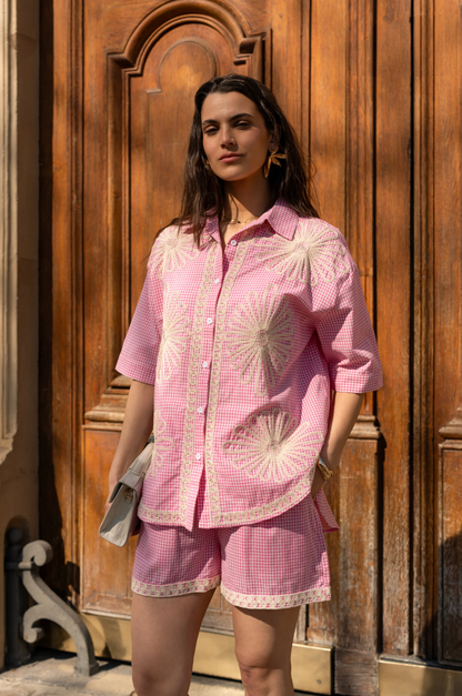 Ensemble vichy femme en coton brodé