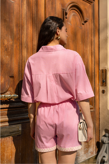 Ensemble vichy femme en coton brodé