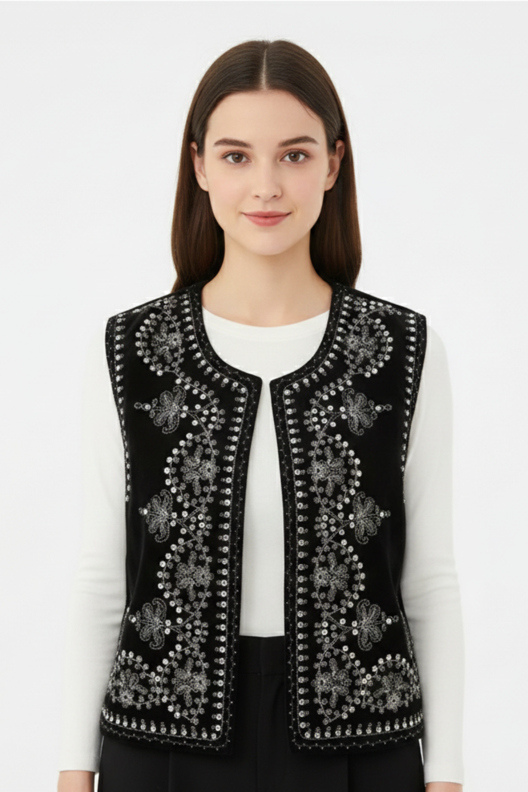 Gilet Sans Manche Brodé Femme