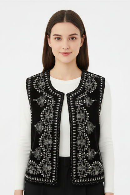 Gilet Sans Manche Brodé Femme