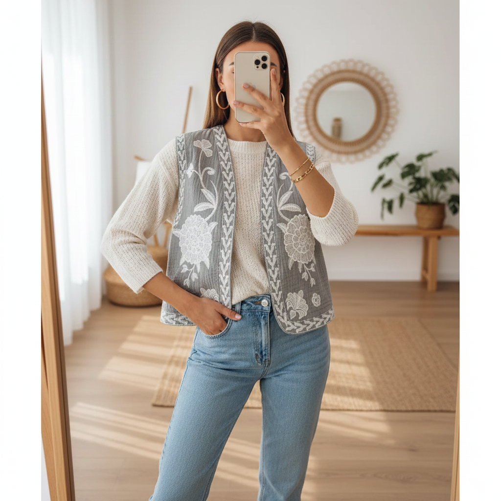 Gilet sans manches femme gris