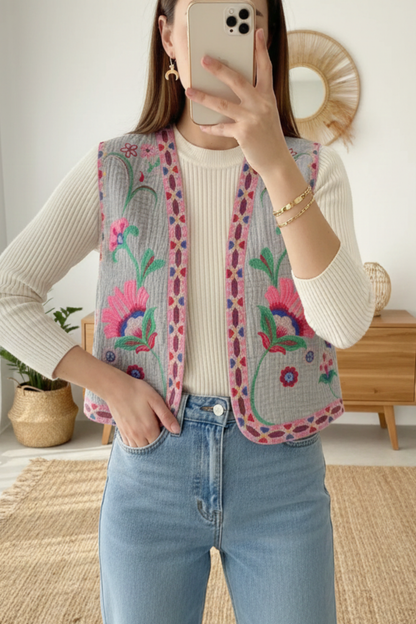 Gilet sans manches brodé
