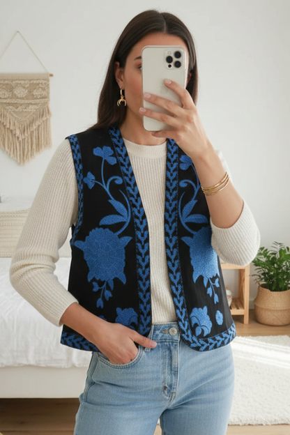 Gilet sans manches femme noir bleu