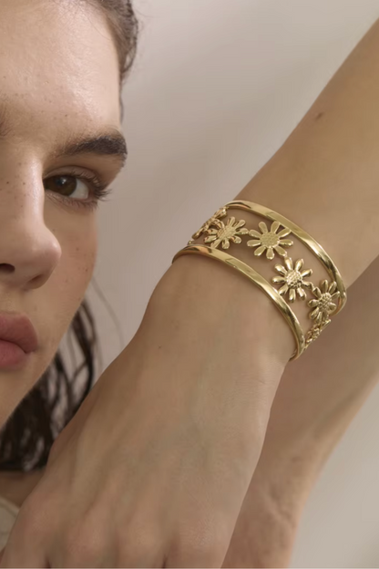 Manchette Large Fleur ajourée en Acier Inoxydable