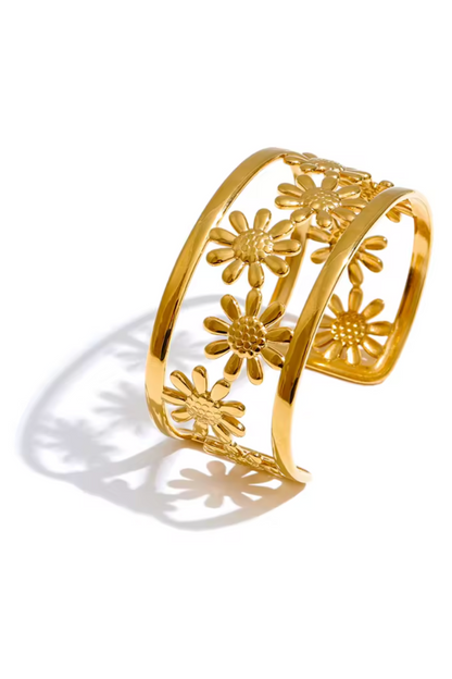 Manchette Large Fleur ajourée en Acier Inoxydable