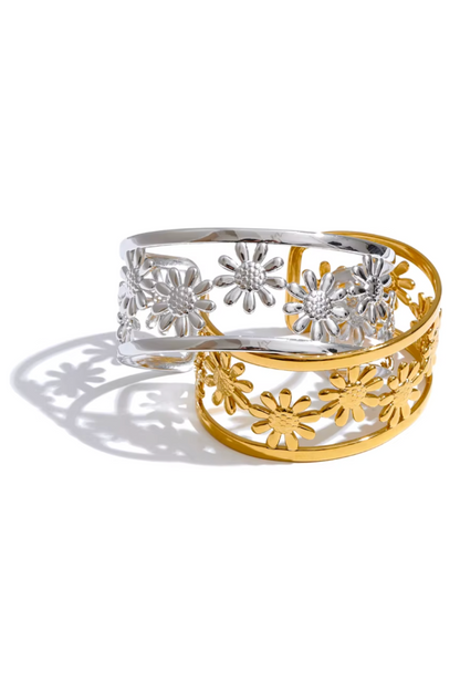 Manchette Large Fleur ajourée en Acier Inoxydable