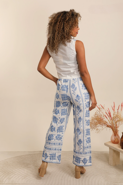 Pantalon brodé en coton