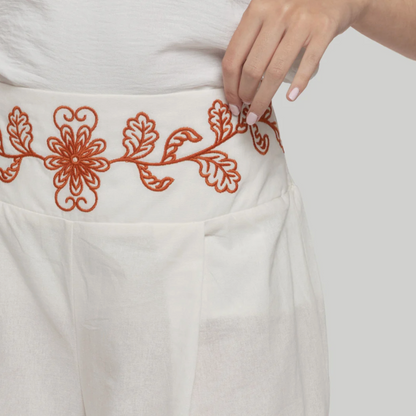 Pantalon large brodé en coton