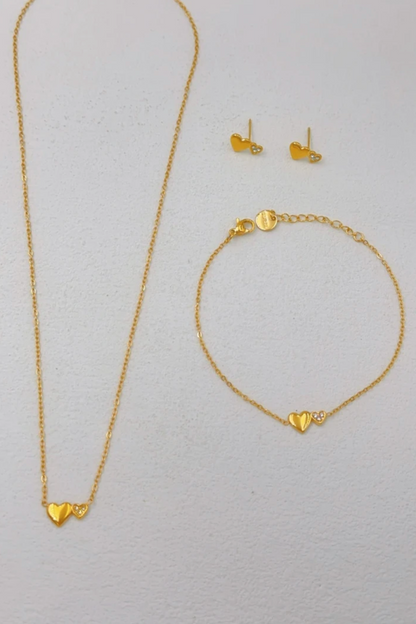 Parure Bijoux Cœurs en Acier Inoxydable Doré