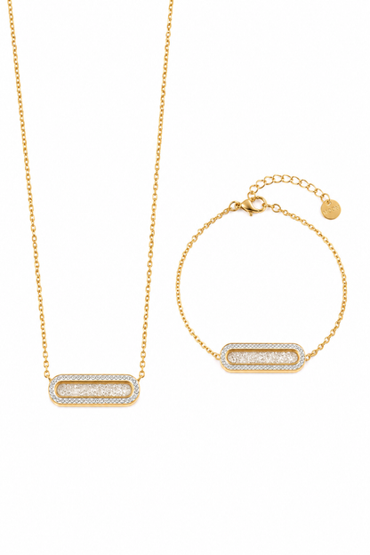 Parure Collier et Bracelet Maillon Cristaux Dorés en Acier Inoxydable