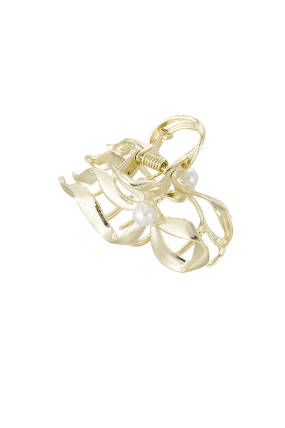 Pince à cheveux nœud doré avec perle