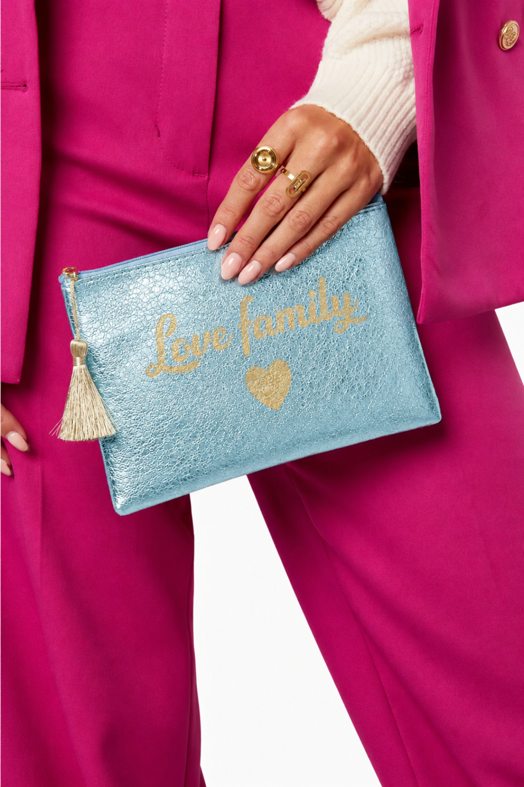 Pochette Pailletée bleu Love Family