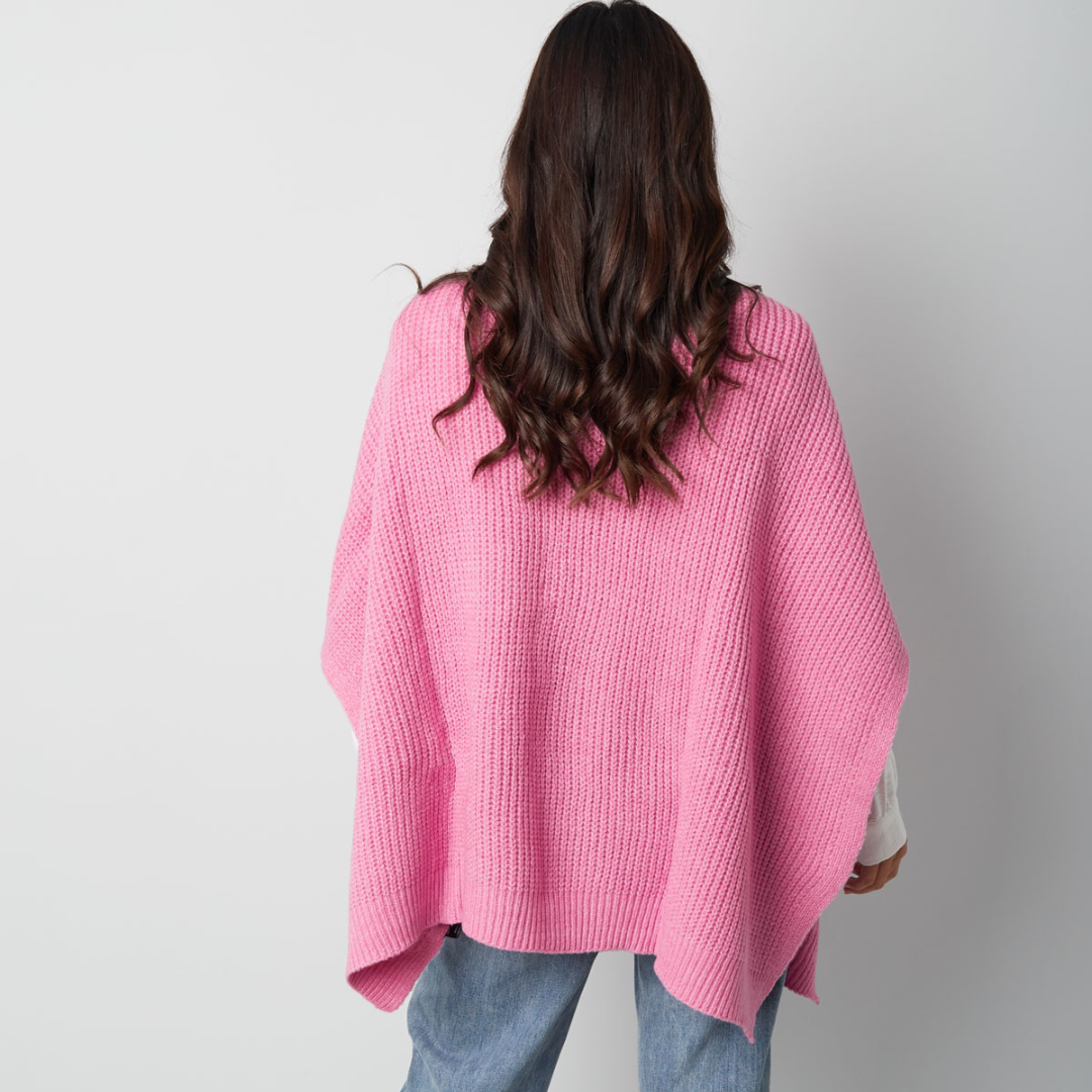 Poncho tricoté uni rose, élégant et idéal pour l'hiver