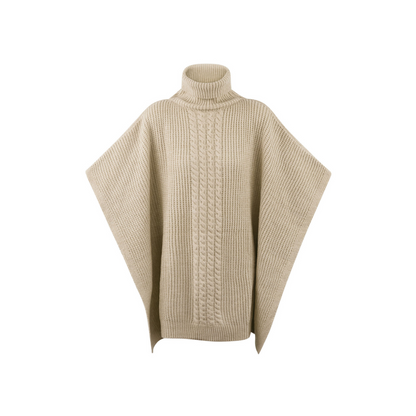 Poncho beige tendance, parfait pour un look automnal féminin