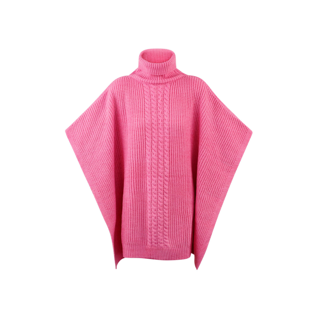 Poncho tricoté uni rose fushia, élégant et idéal pour l'hiver