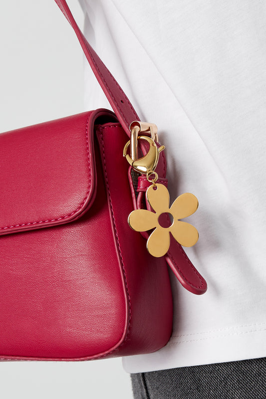 Porte-clés fleur dorée en acier inoxydable