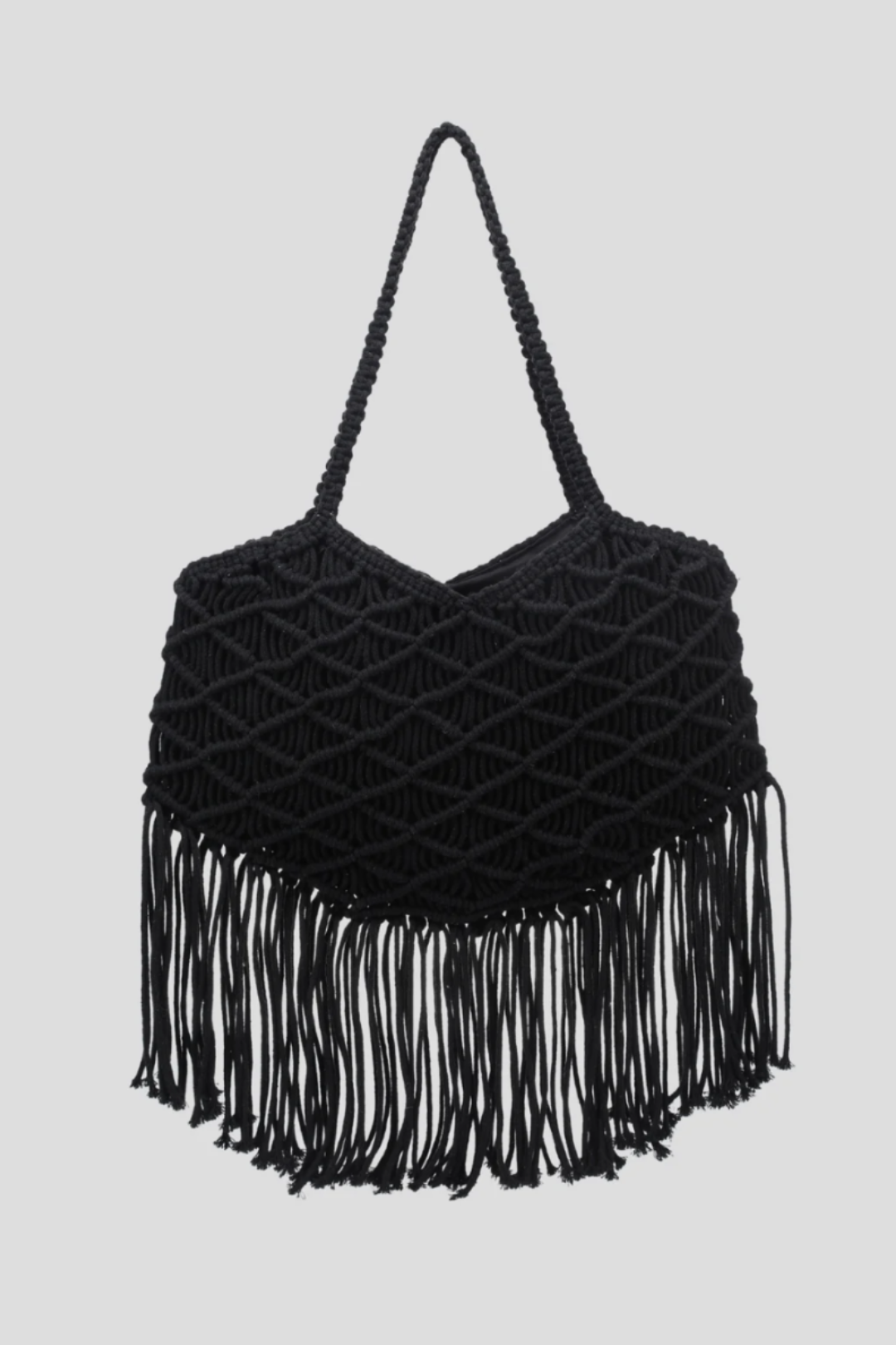 Sac Cabas Macramé Franges Noir
