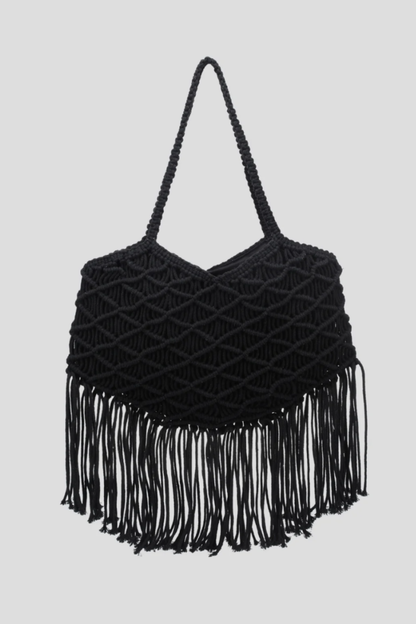 Sac Cabas Macramé Franges Noir