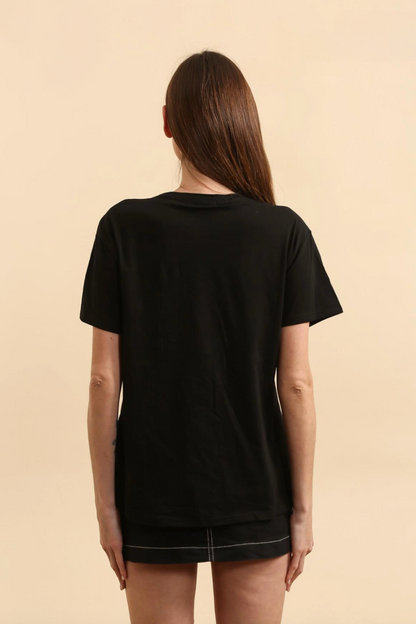 T-shirt en coton noir avec fleurs en crochet