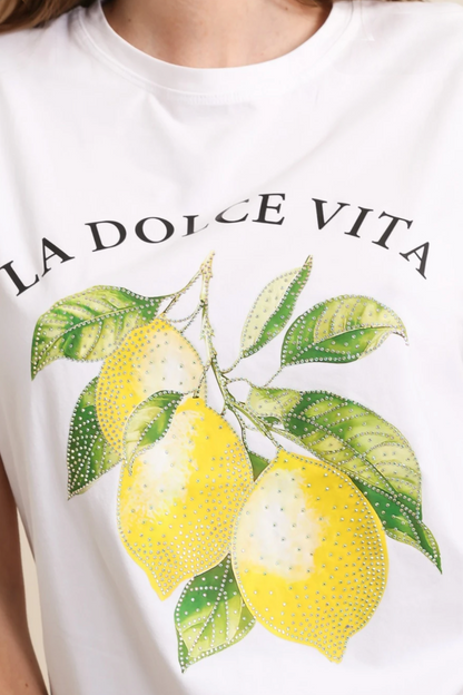 T-shirt en coton "LA DOLCE VITA" avec imprimé citron