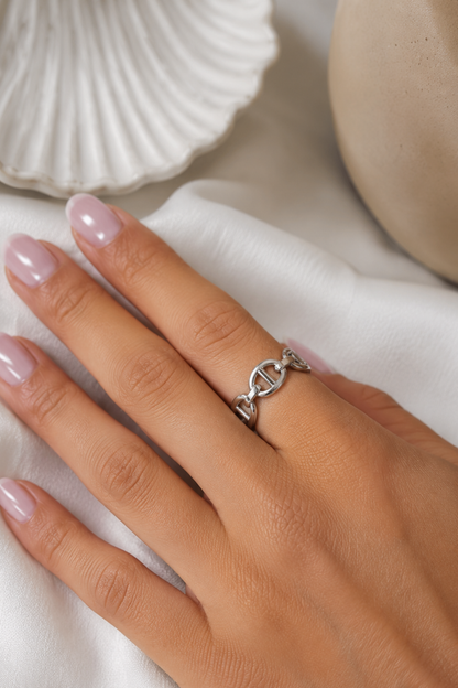 bague-celeste-maillons-entrelaces-argenté