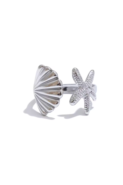 Vue de profil de la bague réglable coquille étoile de mer acier inoxydable