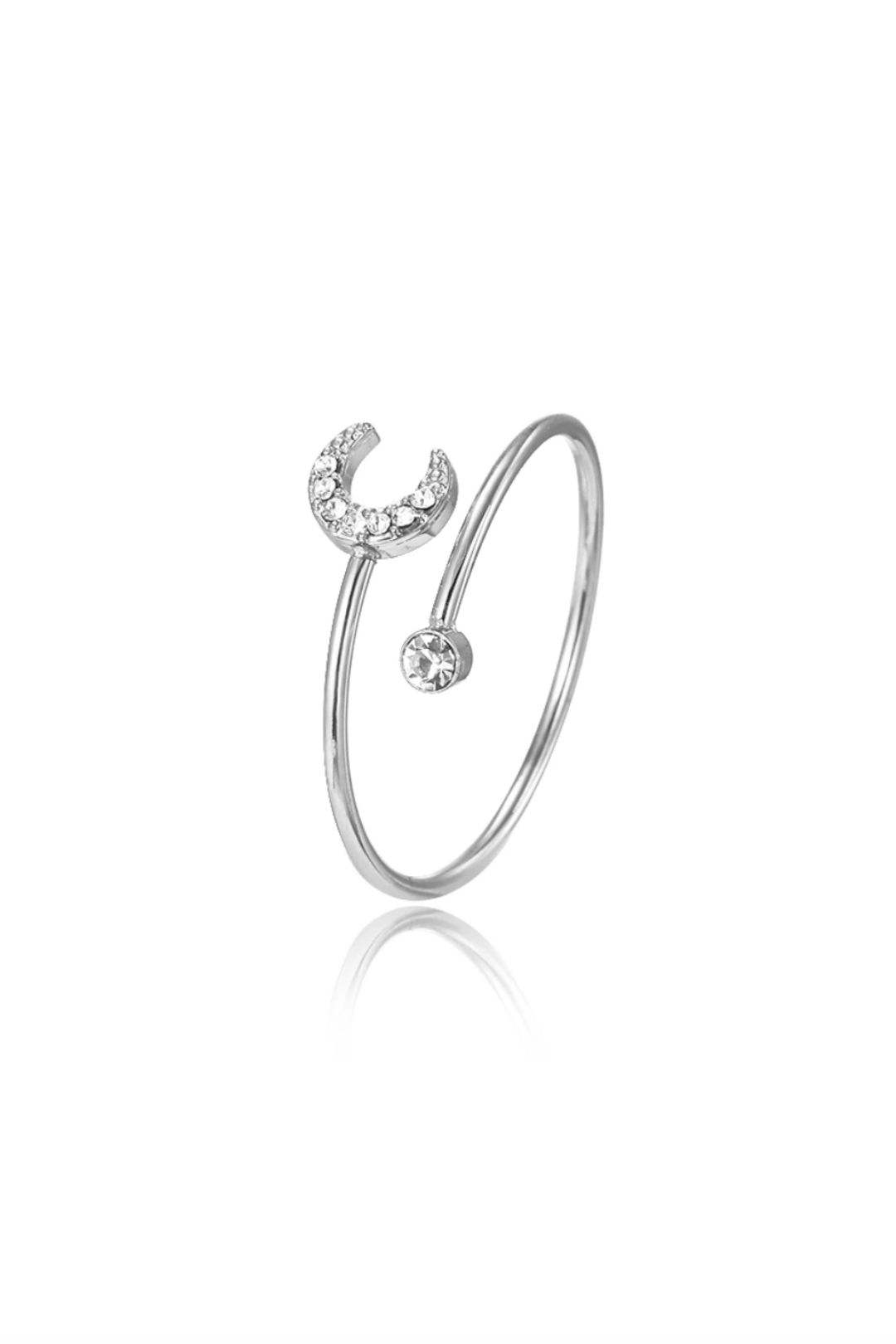 Bague croissant de lune argentée en acier inoxydable ajustable