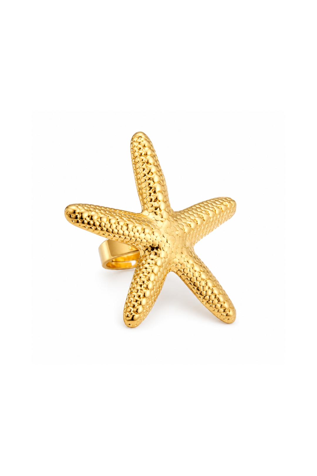Bague étoile de mer dorée texturée en acier inoxydable