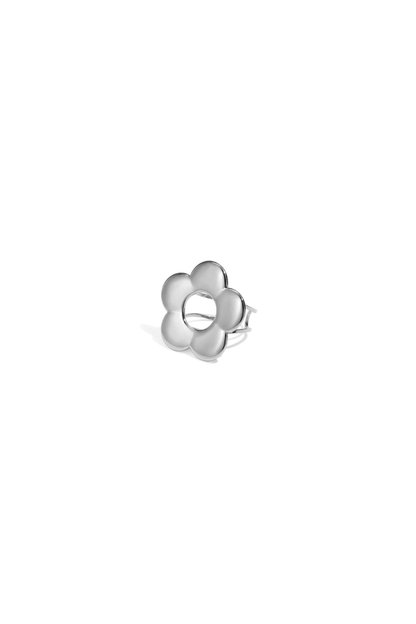 Bague fleur argentée à cinq pétales avec centre ouvert